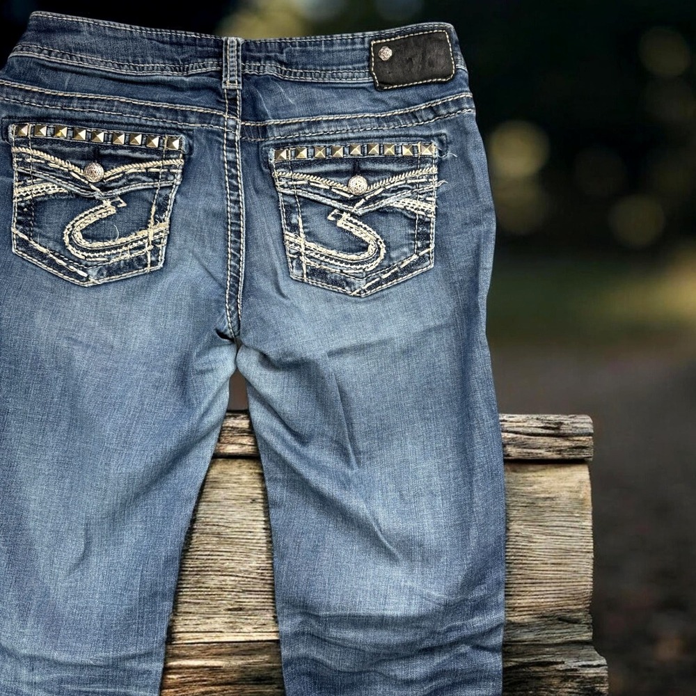 Silver‎ Jeans Co Aiko Slim Boot Womens Size 29 Blue Studded Mid Rise Denim Pants